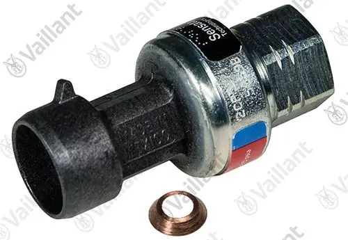Vaillant Sensor für Niederdruck, mit Metall- und Kunststoffkomponenten, inklusive einer Kupferdichtung. Geeignet für verschiedene Anwendungen.
